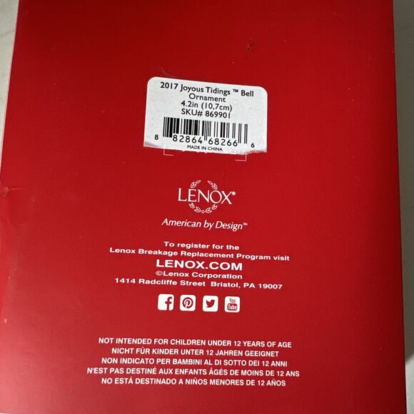 Lenox 2017 Joyous Tidings Bell Christmas Ornament New In Original Packaging - Picture 6 of 9